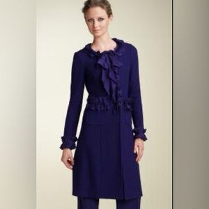 St. John Knit Duster With Silk Ruffles